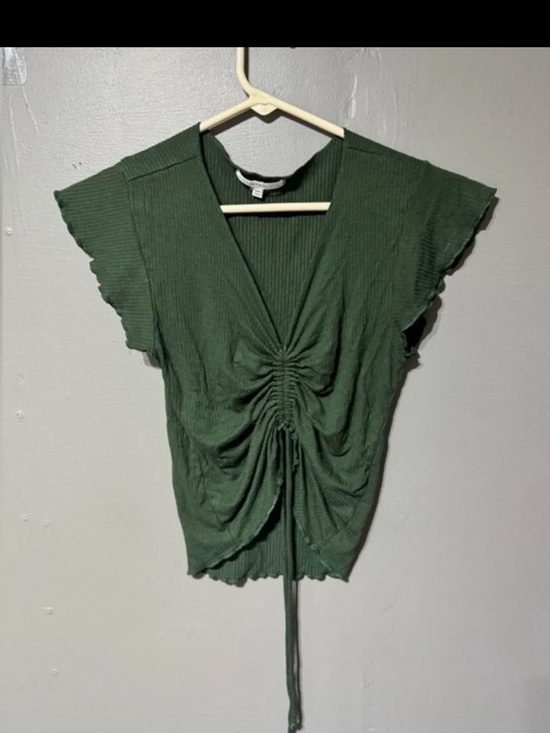 Tops - Green Ruched V-Neck Women's Top